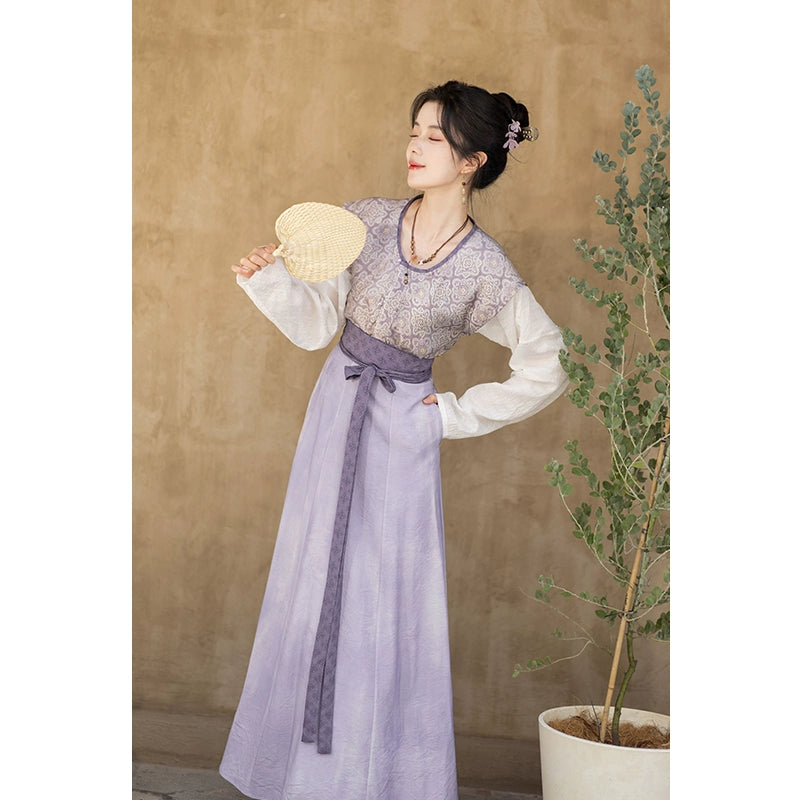 Tencel Acetate Tang Miaozi Short Shirt Skirt Hanfu tang HanFuDreams Lilac purple three-piece set S
