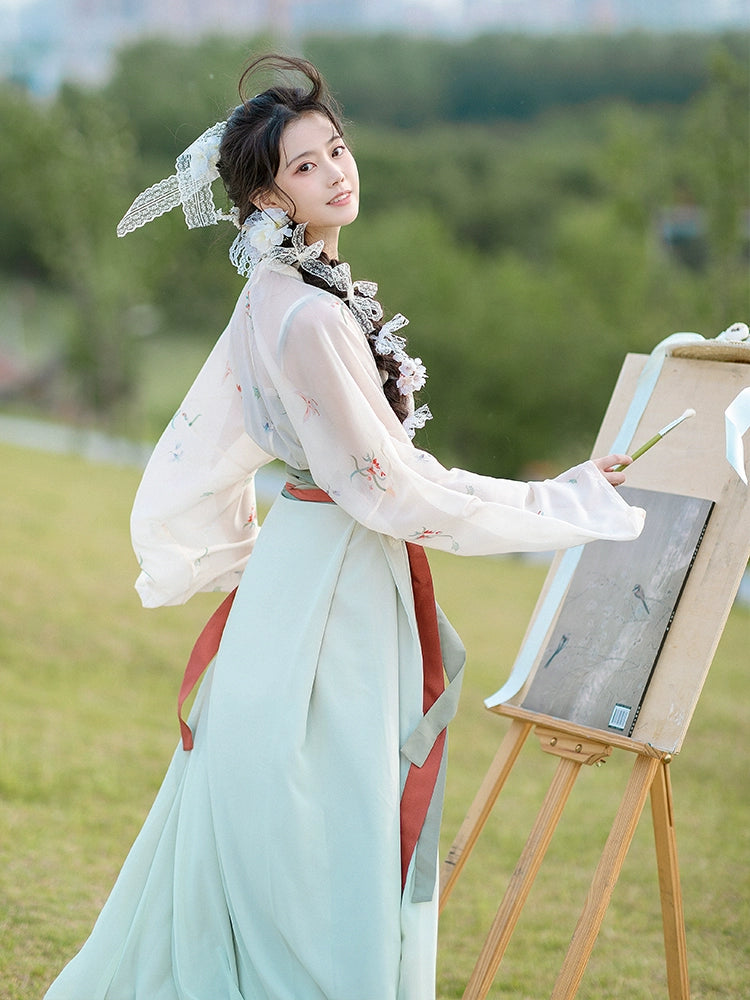 Song style straight-collar shirt with straps, Hanfu dress.