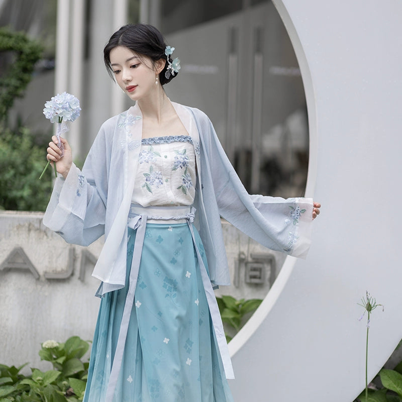 Song Dynasty short shirt Tencel suspender hundred skirts Hanfu song HanFuDreams Short shirt + suspenders + hundred skirts (three-piece set) S