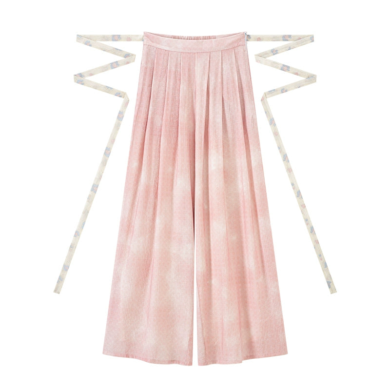 Ming-made round neck long than Jia Tencel wide-leg pants Hanfu