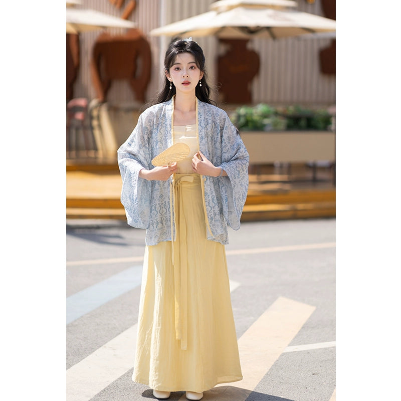 Jin tencel pleated clothes one piece broken skirt original hanfu jin HanFuDreams Lemon bubble two-piece set S