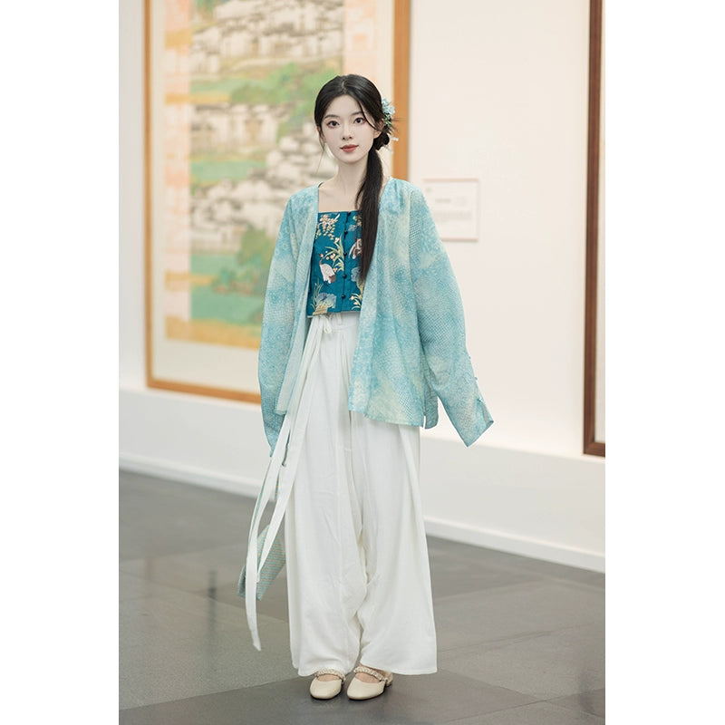 Ming-made main straight waist pants shorts Hanfu women ming HanFuDreams Beads and Tears Three-piece Set S