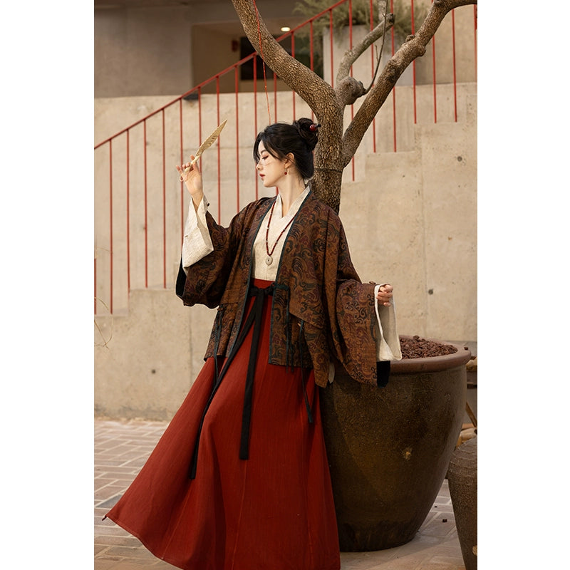 Jin made pleated clothes Shangyu linen broken skirt Hanfu jin HanFuDreams Auspicious stop three-piece set S