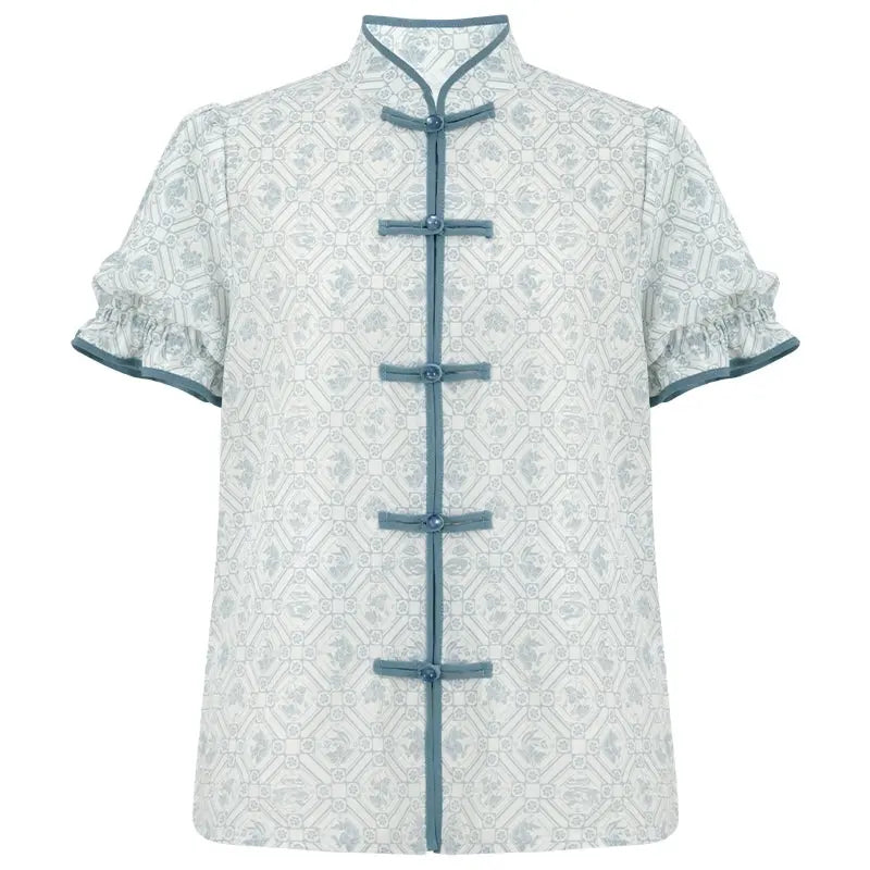 New Chinese Style Top with Denim Overalls | Women's Set modern More than thirteen top XS