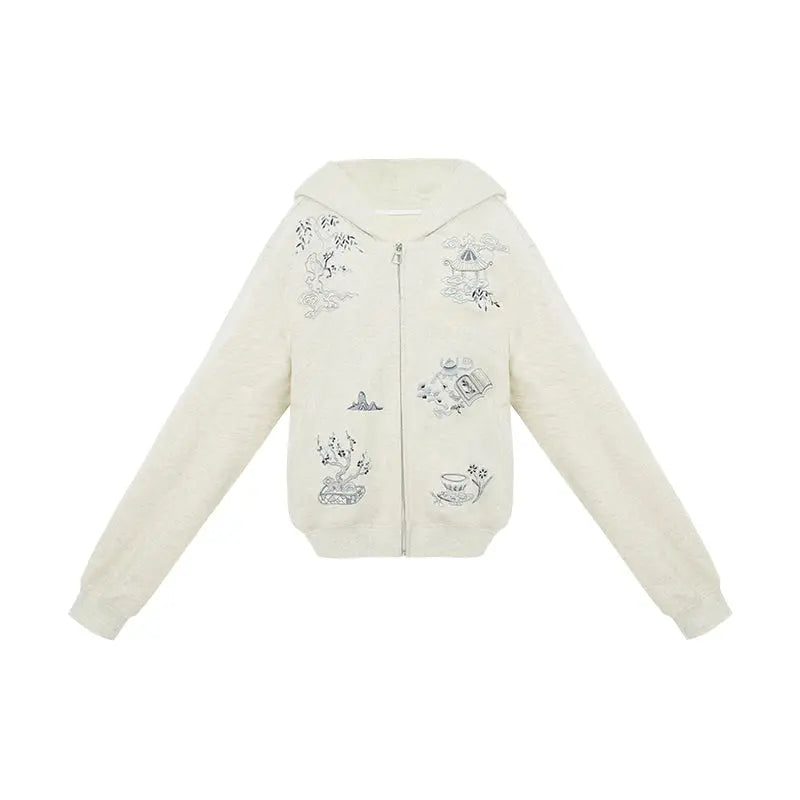 Black Embroidered Hooded Sweatshirt – Women's Pullover Hoodie modern More than thirteen Sweater (grey) S