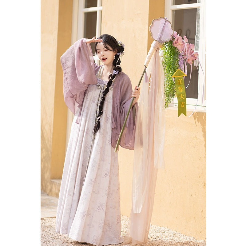 Tang Tencel Shawl Chest Suspender Skirt Hanfu Women tang HanFuDreams Three-piece set (shawl + short shirt + chest-length suspender skirt) S