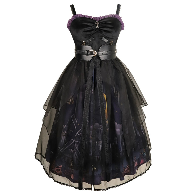 Halloween Sakura Lolita skirt witch town jsk lolita HanFuDreams JSK skirt + cover yarn + waist seal S