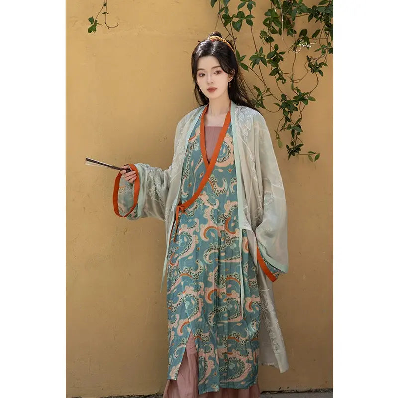 Hanfu Straight Train Flocking Clothes jin HanFuDreams two-piece set, flocking + printed clothes (new belt) S