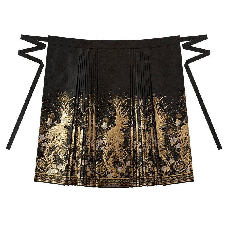 Ming-style Horse Face Skirt Hanfu for Toasting and Engagement Ceremonies. ming HanFuDreams Fashion Horse Dress (Black Night) S
