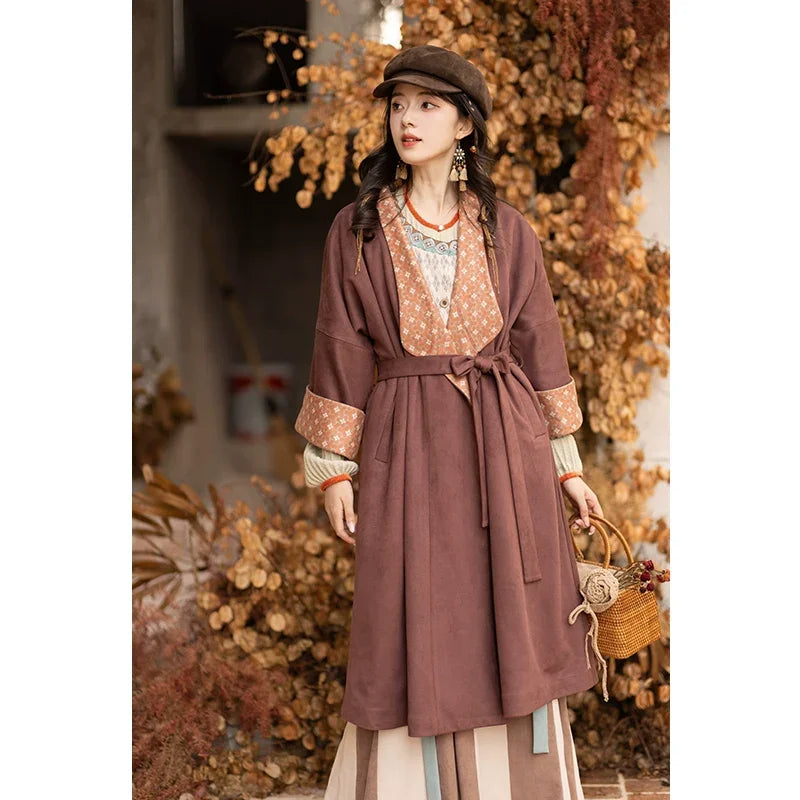 Tang-style Cloak with Round Collar and 24-Panel Ripped Skirt Hanfu tang HanFuDreams Fashion Four-piece set (jacket + coat + crew neck + 24 broken skirts) S.