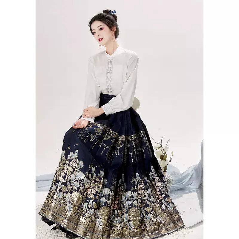 Shirt with imitation makeup flower horse face skirt Hanfu. ming SevenQueenWig S two sets (Di Shi Qing)