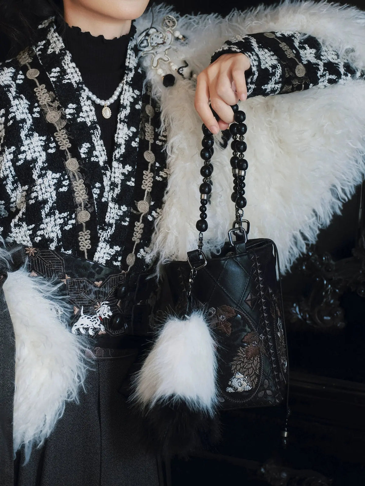 Disney Cruella Dalmatian Satchel Bag – Black & White Crossbody Purse accessories More than thirteen