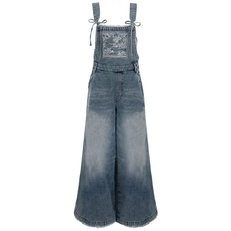New Chinese Style Top with Denim Overalls | Women's Set modern More than thirteen Overalls XS