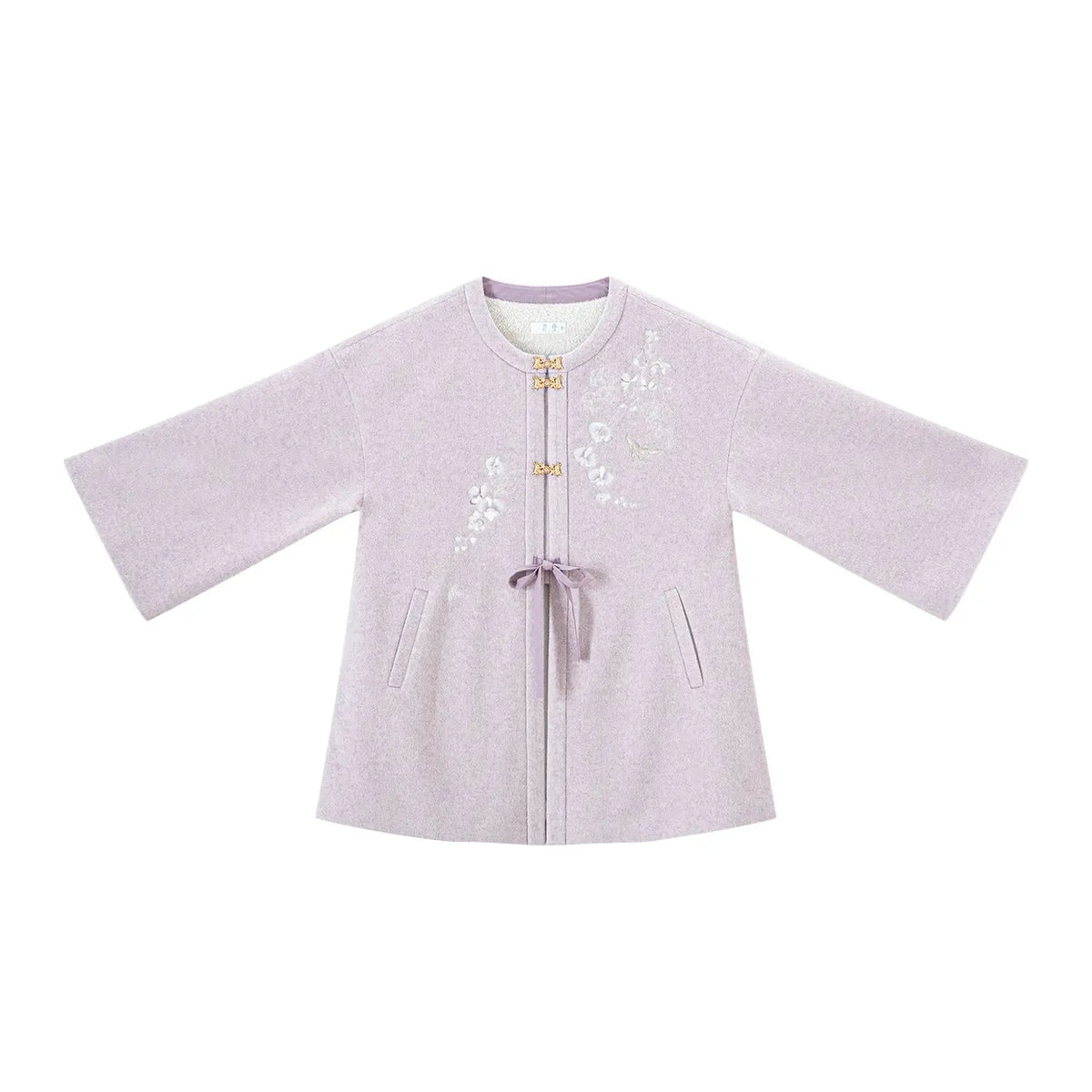 Fleece-Lined Mid-Length Jacket with Faux Fox Fur Collar – Modernized Hanfu modern Chixia Fleece round neck medium and long jacket S