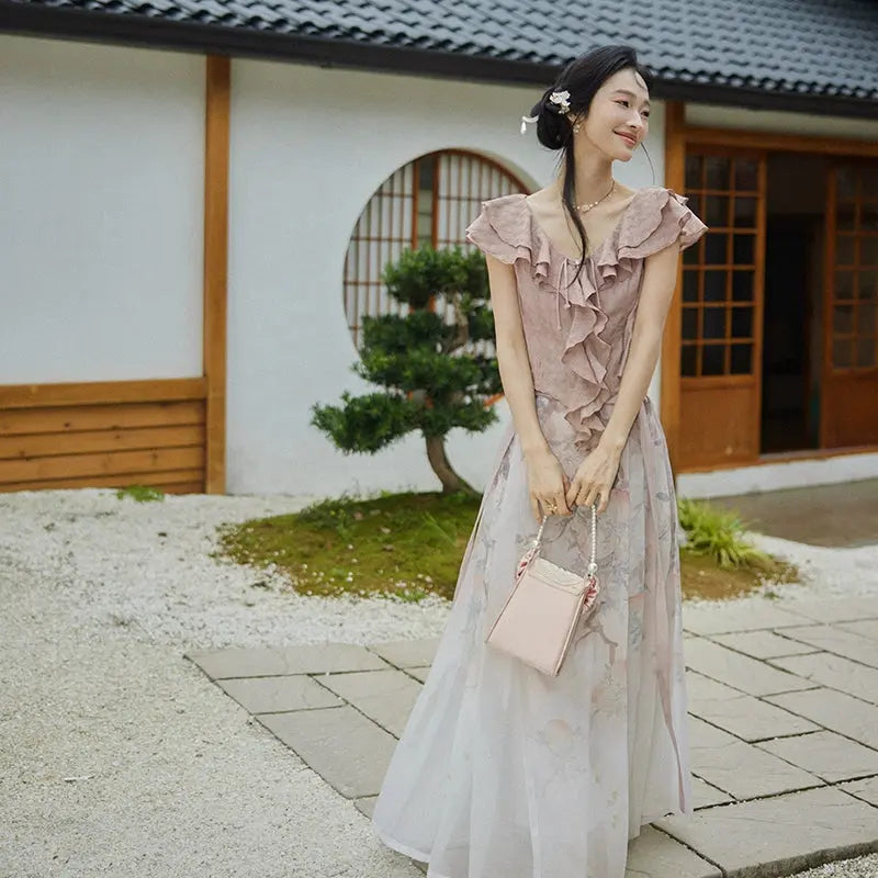 Peach Blossom Horse Face Skirt Set | Chinese Hanfu Style modern More than thirteen two-piece set XS