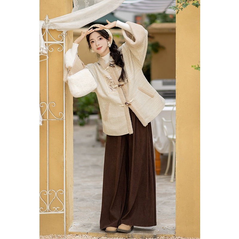 Hanfu Short Jacket Polyester Improved Song Pants han HanFuDreams Caramel mochi two-piece set S