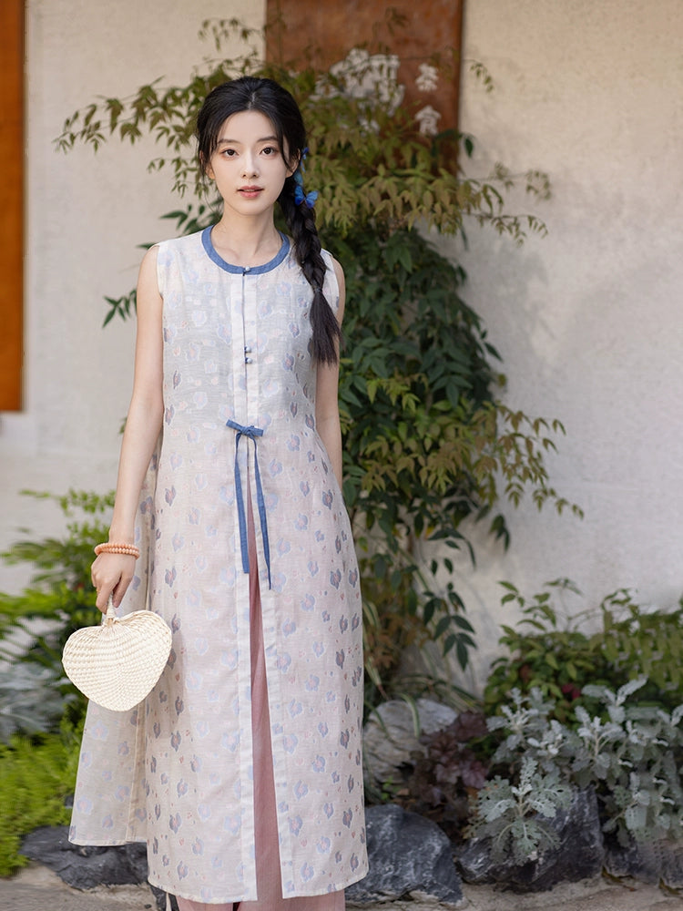 Ming-made round neck long than Jia Tencel wide-leg pants Hanfu