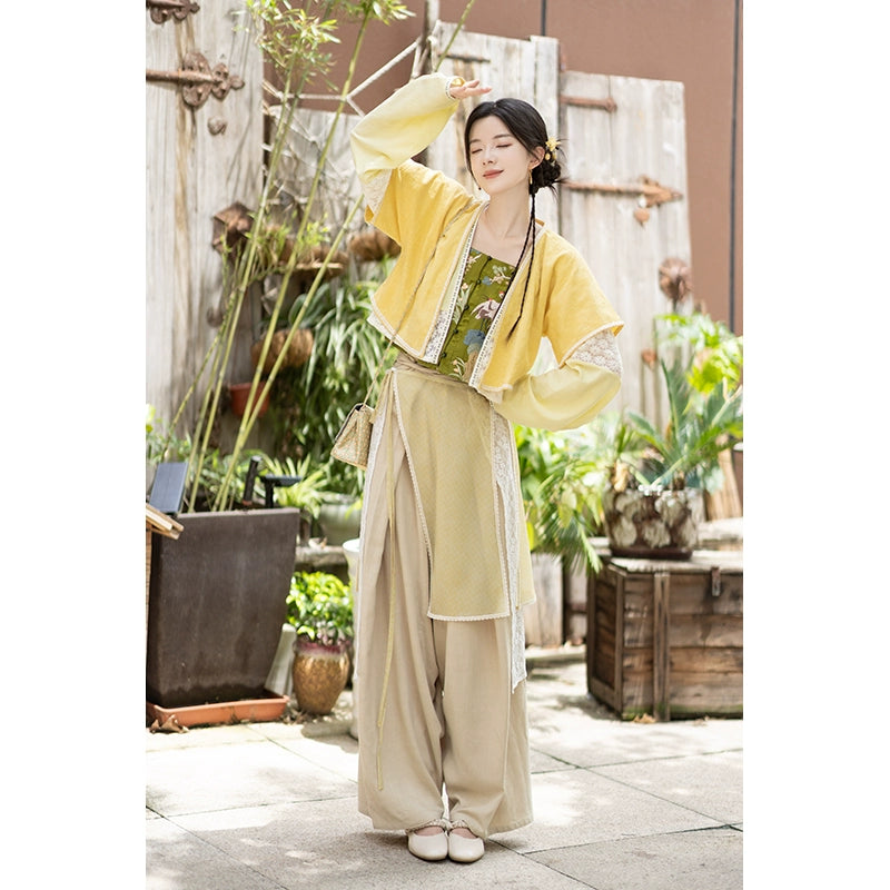 Ming straight waist pants short shirt Hanfu women ming HanFuDreams Yucheng smoke four-piece set (free clothes) S