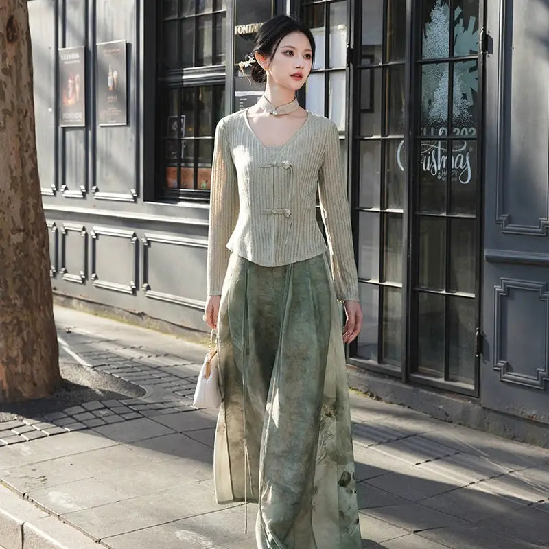 Spring Knit Two-Piece Set – Cardigan & Wide-Leg Pants More than thirteen two-piece set S