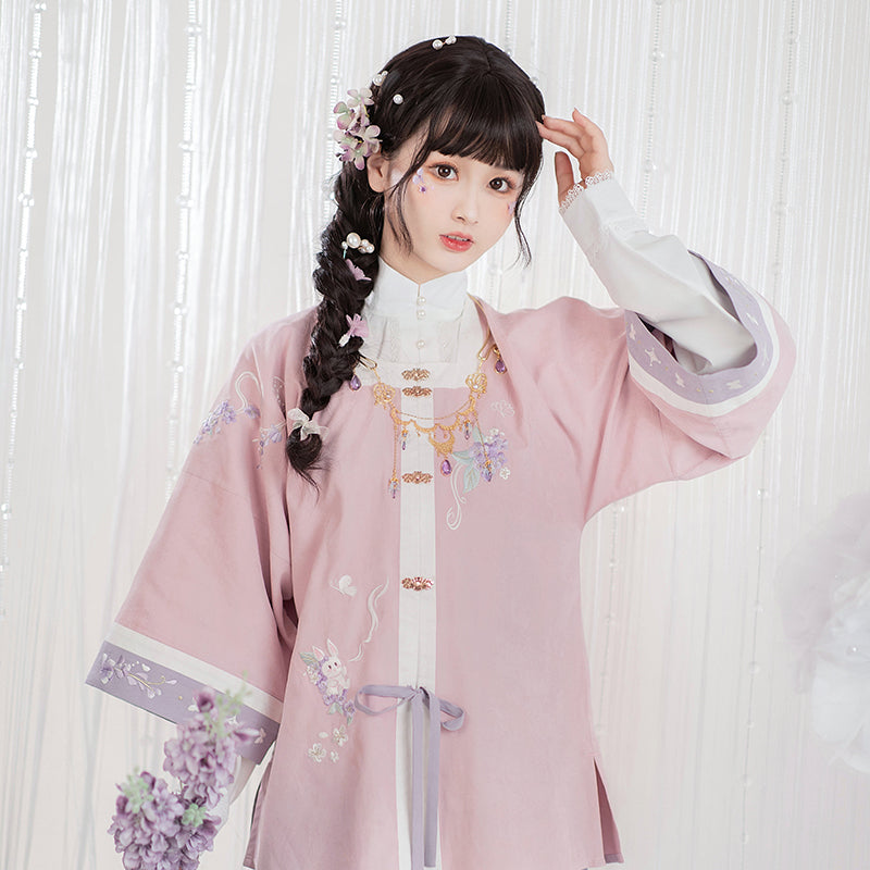 White stand-up collar straight-sleeved shirt Hanfu