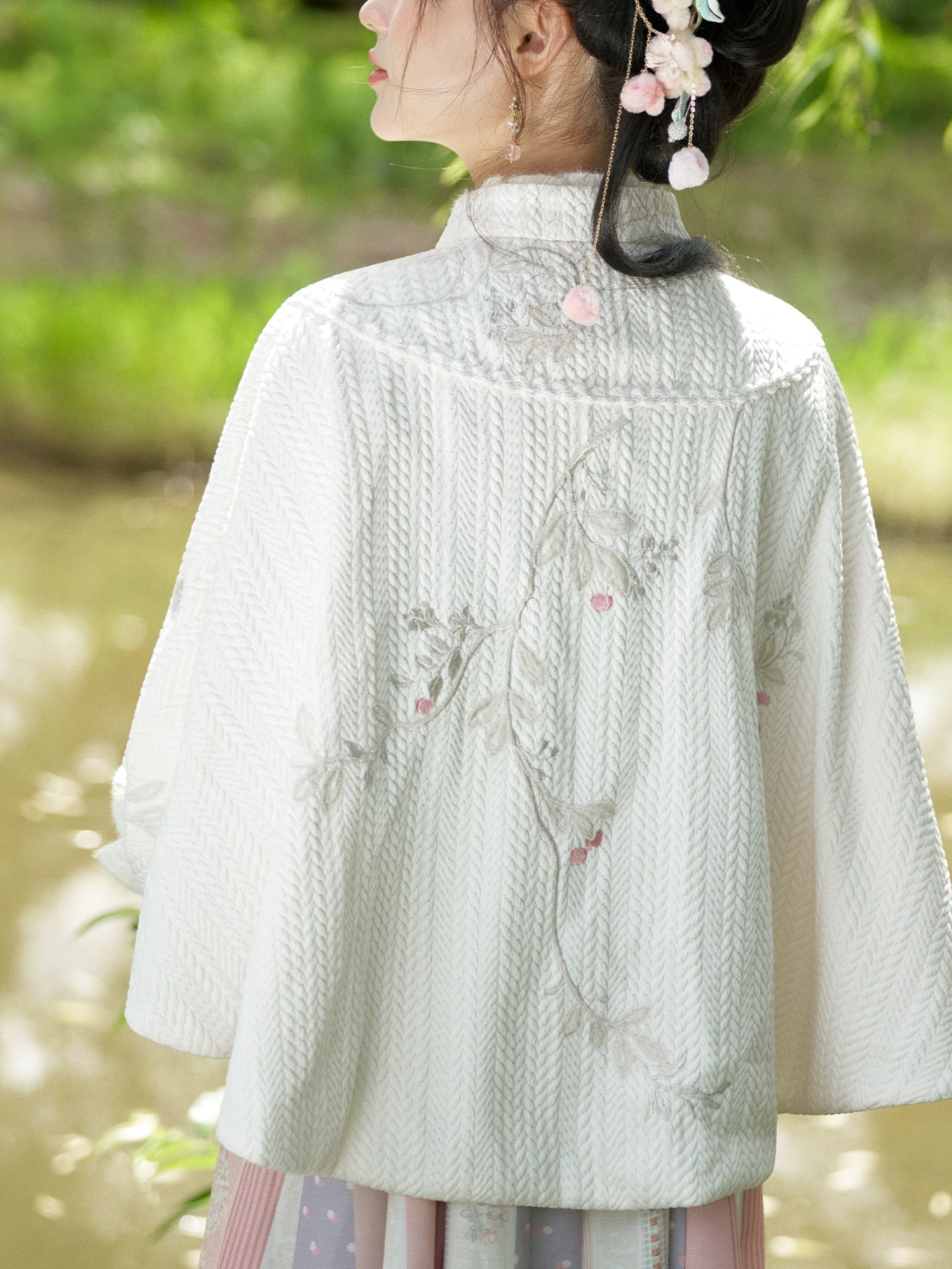 More than thirteen [snow dogwood] chenille cloak imitation hemp print dress modern HanFuDreams
