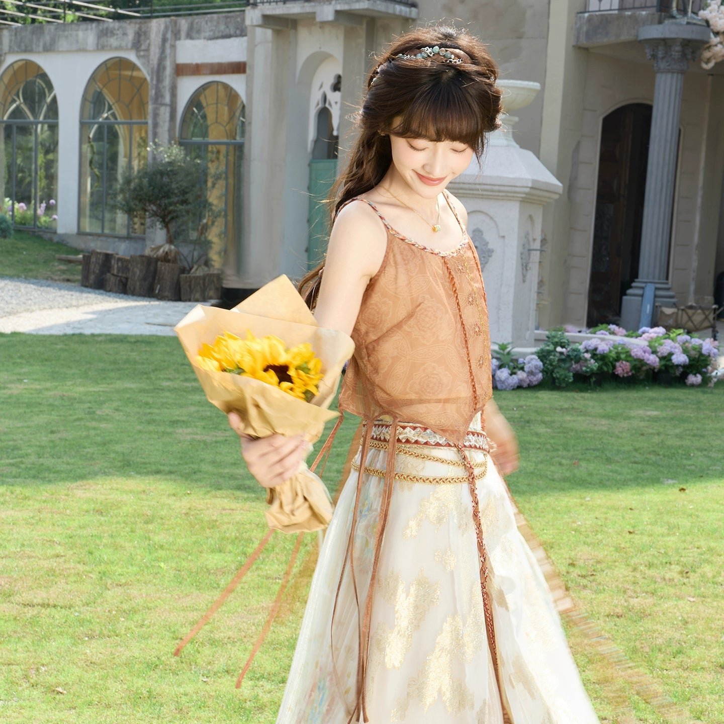 More than thirteen [flowing golden strands] cardigan suspender skirt ethnic style suit modern HanFuDreams Suspender + skirt, spot. S