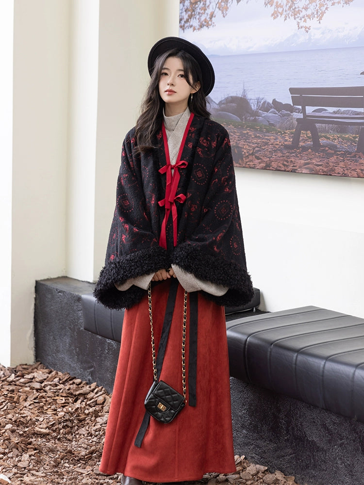 Chi Xia [Red and Ink] pleated collar shirt eight broken skirt Jin