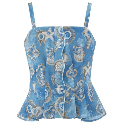 [Sea, Moon and Wind] Spring Shirt Printing Suspender National Style Set modern HanFuDreams Sling XS