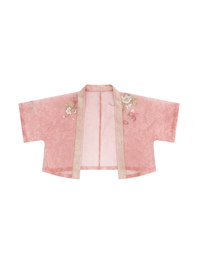 [Blossom] Floral Embroidery Hanfu Dress Set tang Shisanyu half arm coat XS