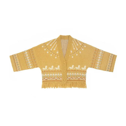 July Eve [Jinxian] Red jacket knitted cardigan han HanFuDreams Brocade string, knitted jacket yellow S