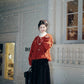 July Eve [Red Bean Puffs] Red Corduroy Jacket Skinny Skirt Han han HanFuDreams
