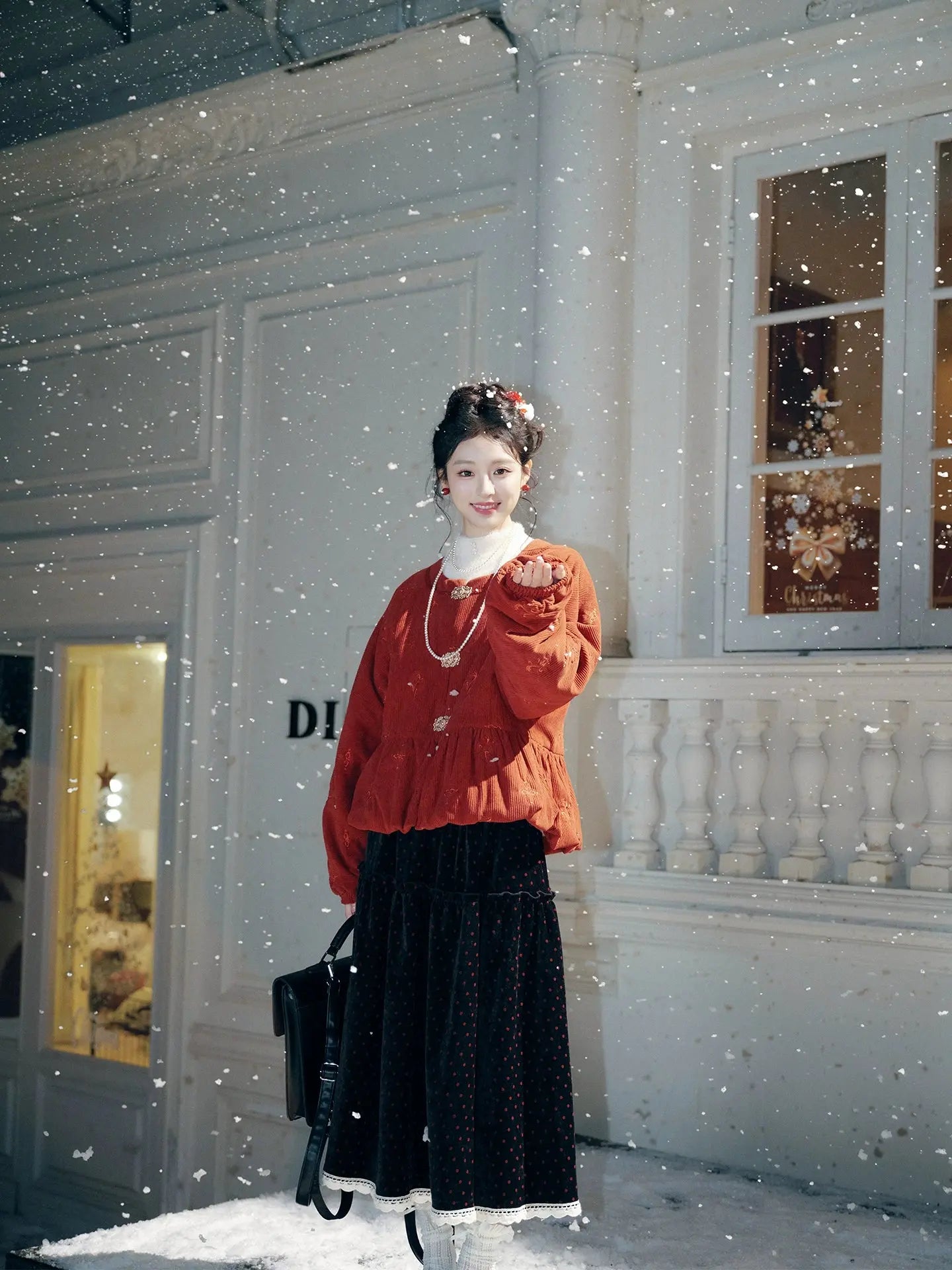 July Eve [Red Bean Puffs] Red Corduroy Jacket Skinny Skirt Han han HanFuDreams