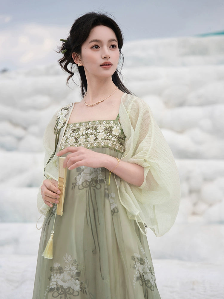 More than thirteen [spring bouquet] summer Tencel jacket embroidered suspender skirt dress modern HanFuDreams