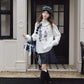 More than thirteen [blue and white] embroidered crew neck sweater spliced denim skirt