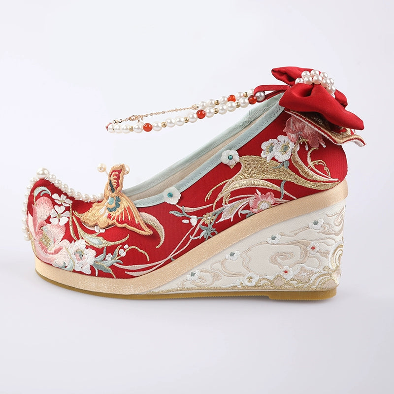 More than thirteen [鸾凤仙羽] embroidered Hanfu wedding shoes women accessories HanFuDreams bow shoes 35