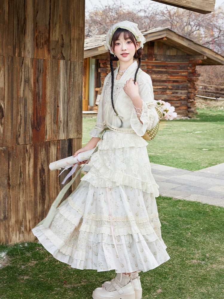 More than thirteen [flower and grass lamps] lace top suspender skirt set modern HanFuDreams