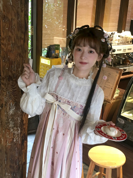 More than thirteen [snow dogwood] chenille cloak imitation hemp print dress modern HanFuDreams