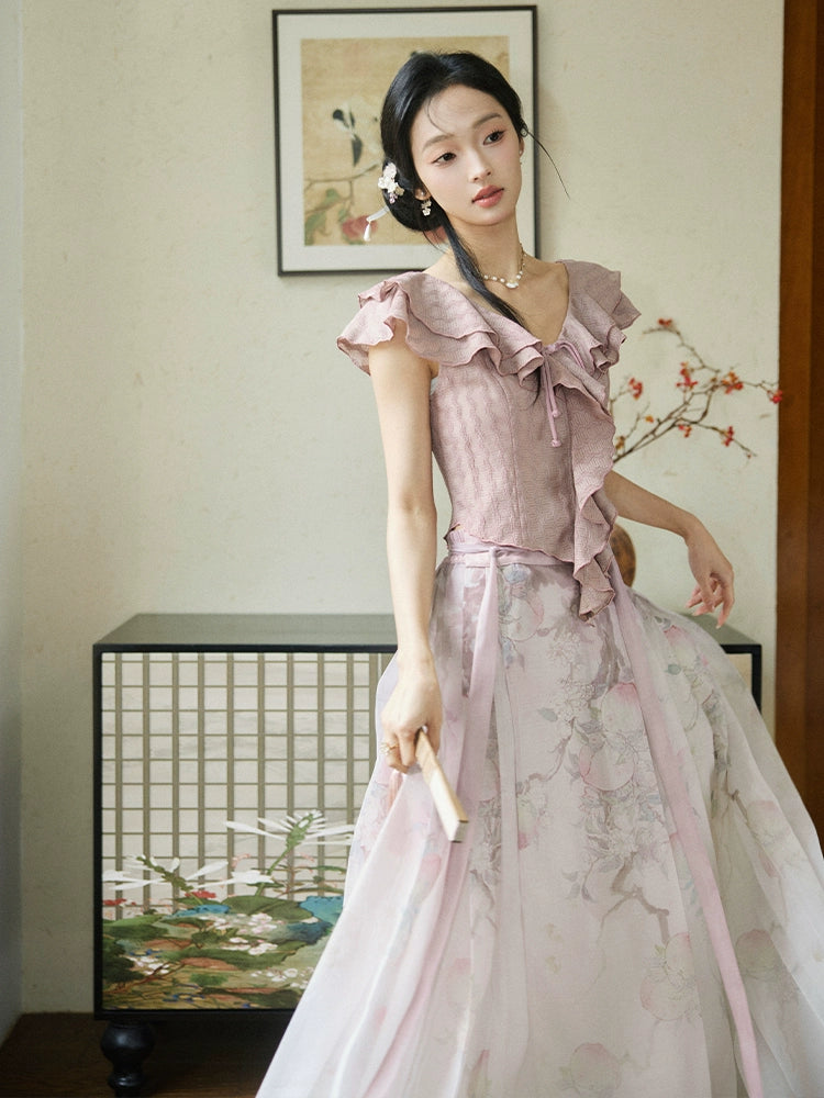 More than thirteen [peach pattern bottle] horse skirt set modern HanFuDreams