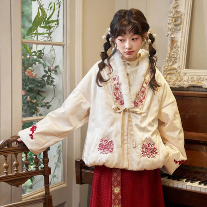 [snow neon] chenille jacquard jacket rope embroidered cotton-padded coat modern HanFuDreams coat + cedar, sweater + dream, lower skirt S