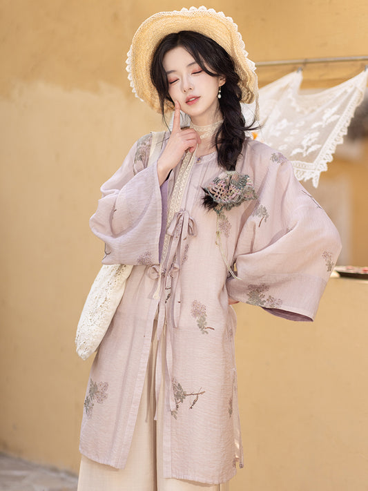 Ming-made cotton round neck cardigan improved Song pants Hanfu