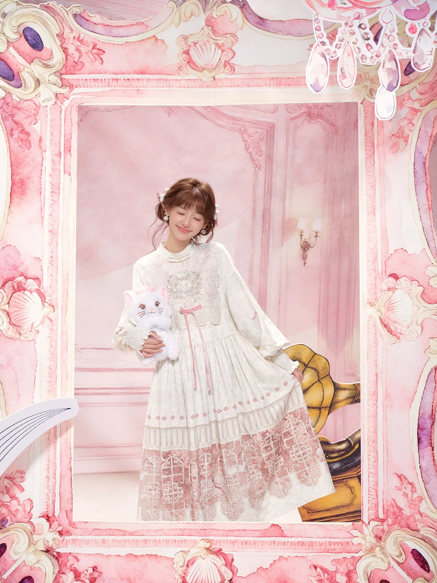 More than thirteen [cat afternoon tea] embroidered placket jacket dress modern HanFuDreams
