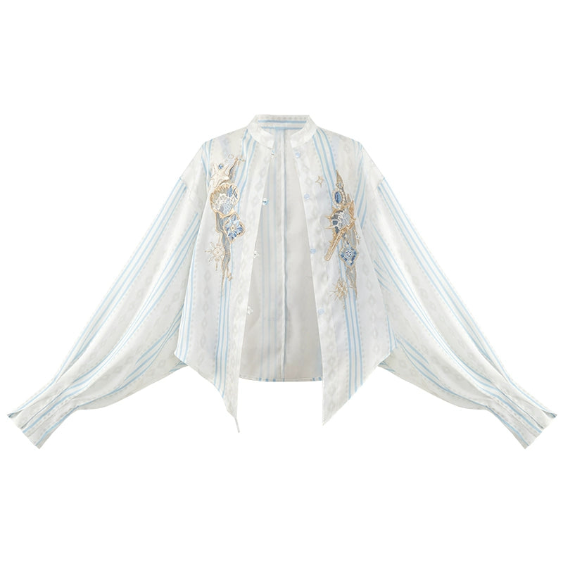 More than Thirteen [Sea, Moon and Wind] Spring Shirt Printing Suspender National Style Set modern HanFuDreams shirt XS