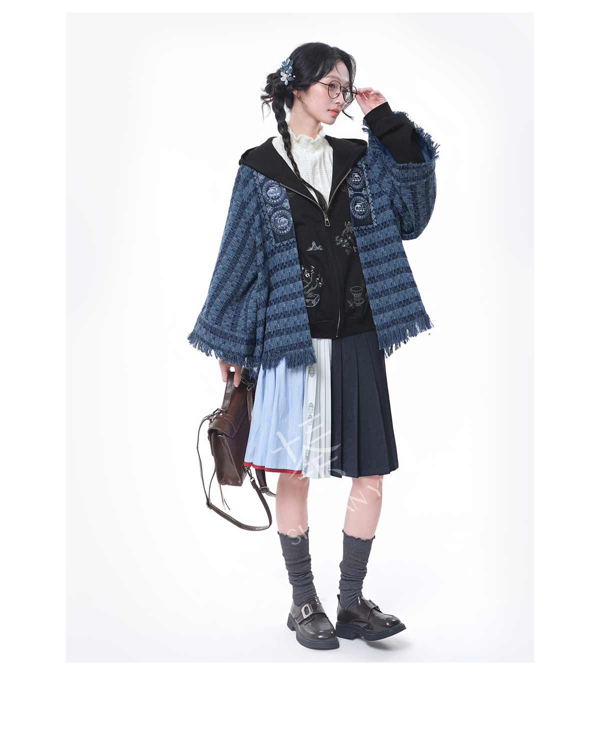 More than thirteen [indigo beads] Xiaoxiangfeng jacket embroidered denim cardigan modern HanFuDreams