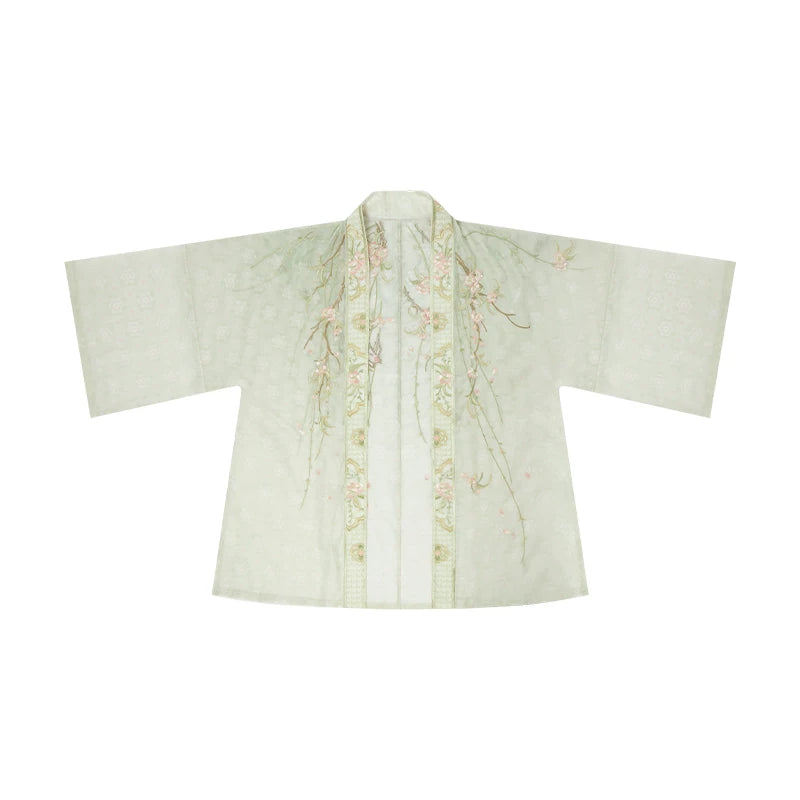 Xinghuayue Duijin Hanfu Set—Embroidered Jacket & Gradient Song Pants HanFuDreams Cardigan (Green) S