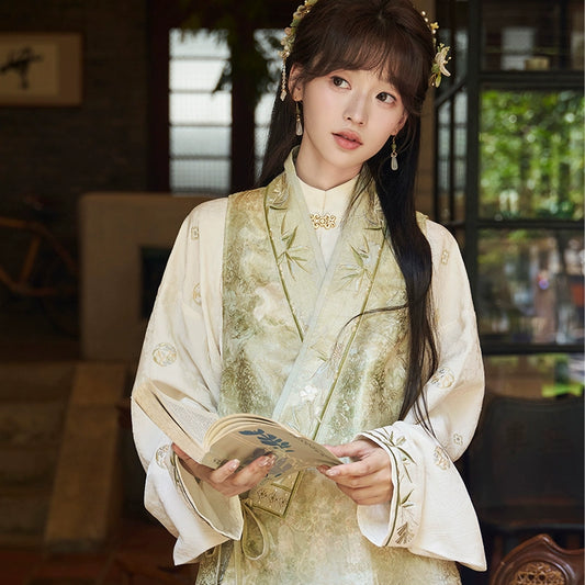 More than thirteen [green mangosteen] embroidered bijia three-pleated skirt Hanfu women han HanFuDreams three-piece set S