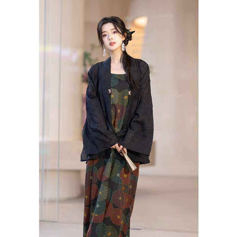 Ming-made Tencel short shirt, suspender long skirt, full pleated skirt