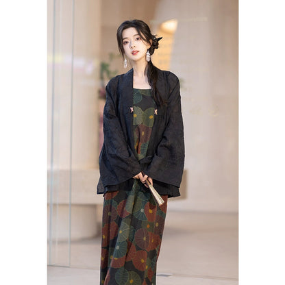 Hanfu Ming-Style Tencel Short Shirt & Suspender Skirt ming HanFuDreams Two-piece set (short shirt + suspender skirt) S