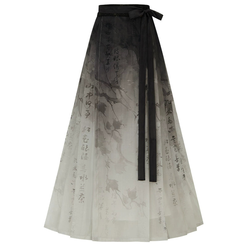 More than Thirteen [books in the mountains] spring black top horse face skirt Han suit han HanFuDreams Improved horse skirt XS