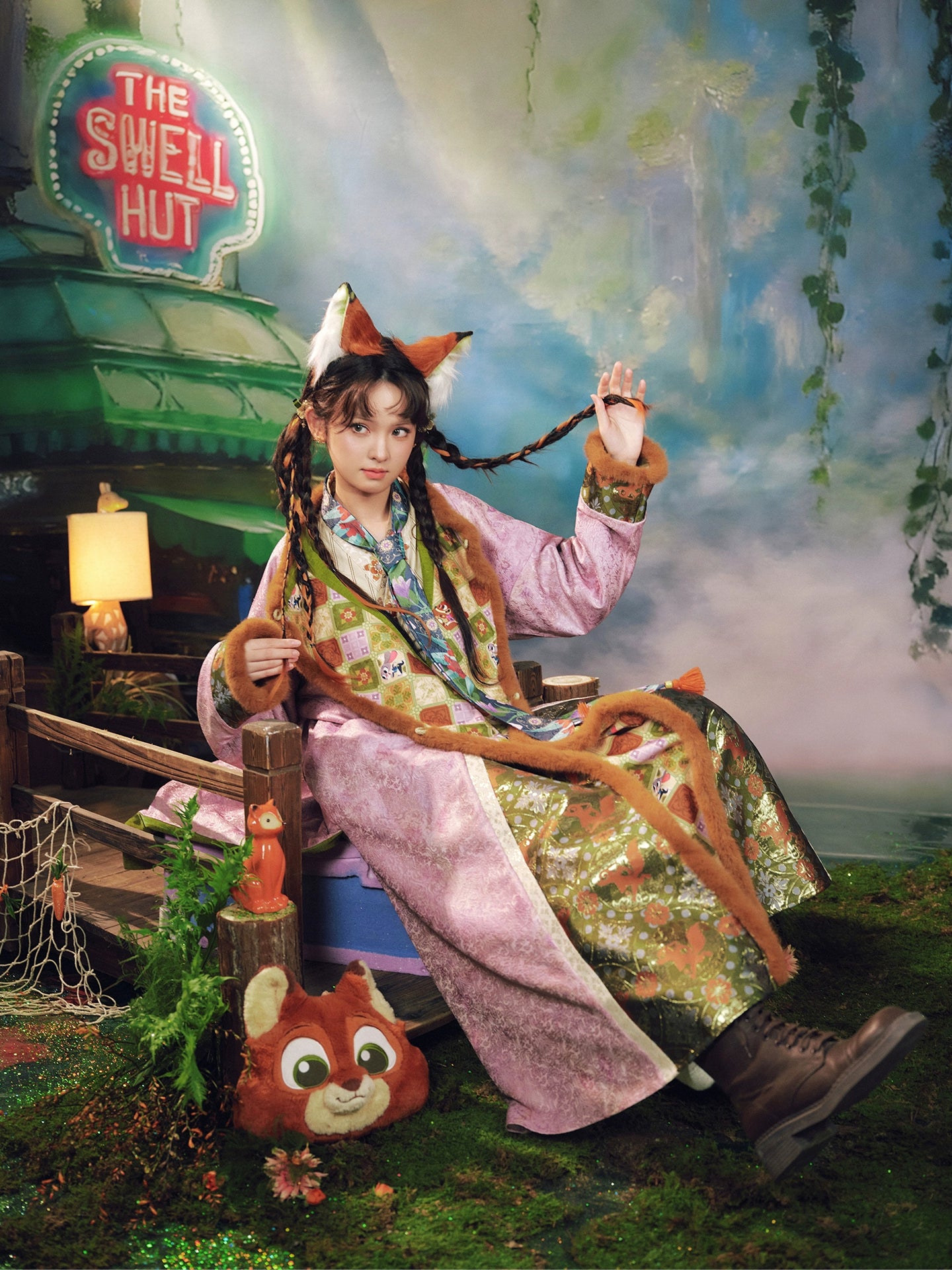 More than thirteen [Disney-double-sided fox shadow] crew neck robe jacket