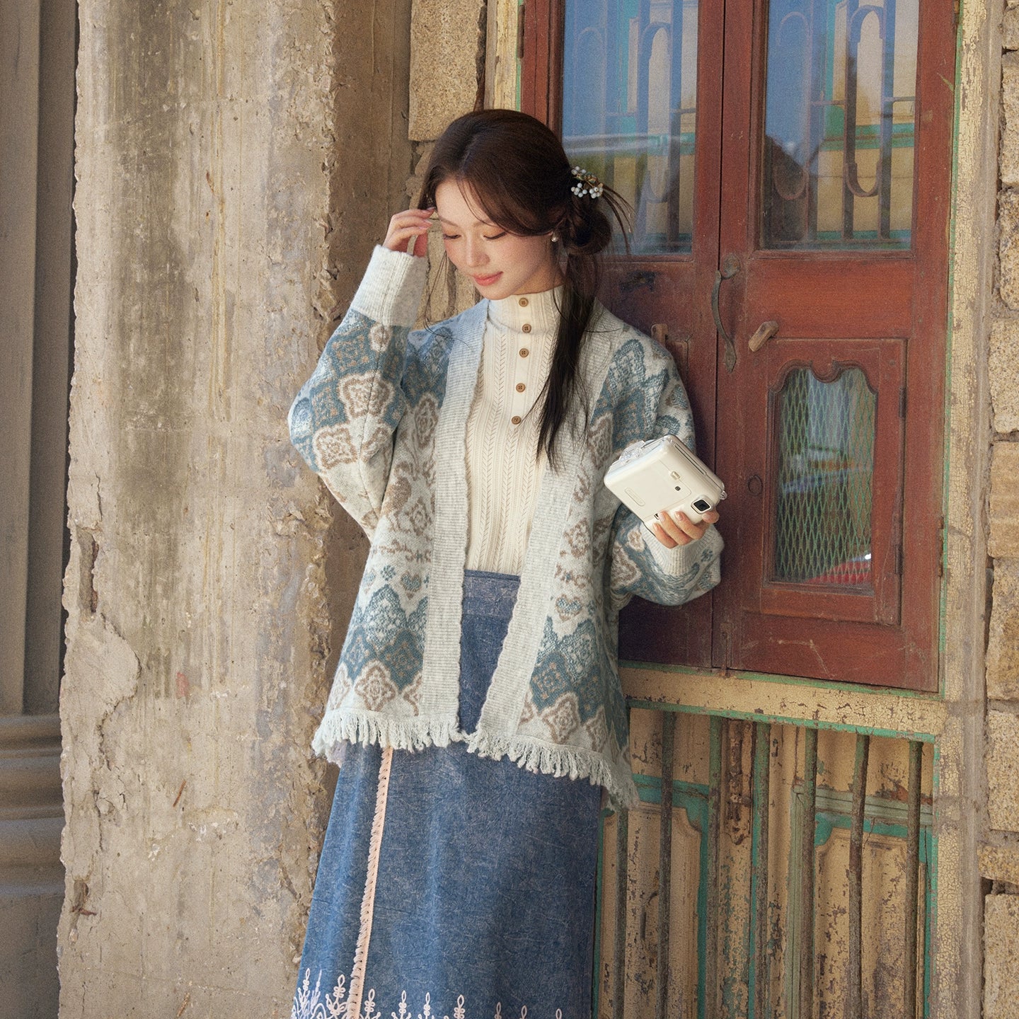 More than thirteen [Qiujiang practice] Lazy wind temperament knitted cardigan jacket sweater modern HanFuDreams three-piece set S